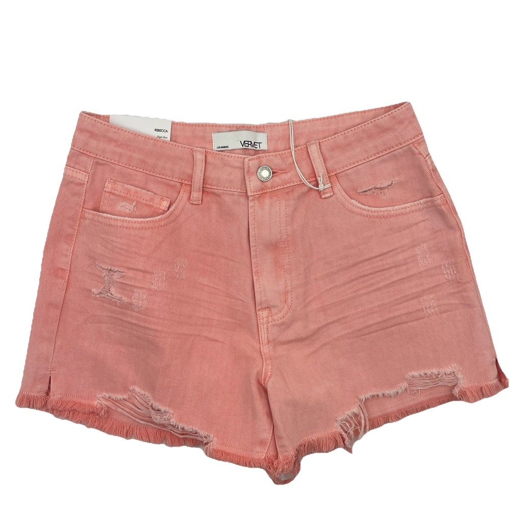 Vervet Rebecca High Rise Denim Shorts Distressed Cotton Small Pink/Peach NEW